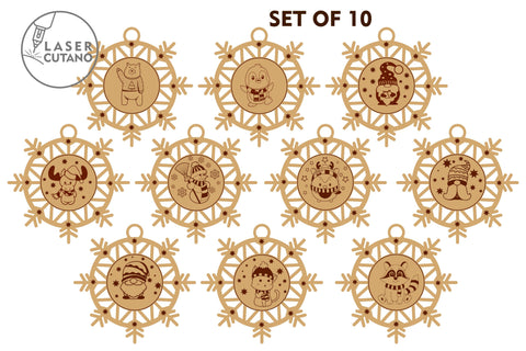 CHRISTMAS Snowflakes Ornaments Bundle Laser Cut Wood and Paper Cut Template SVG LaserCutano 