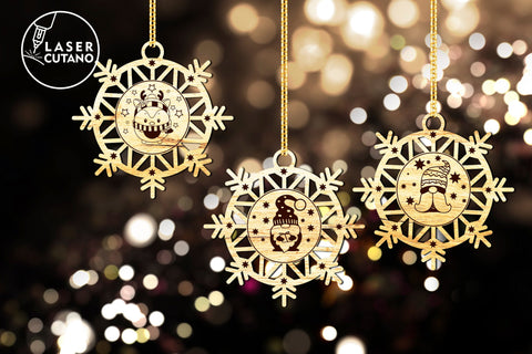 CHRISTMAS Snowflakes Ornaments Bundle Laser Cut Wood and Paper Cut Template SVG LaserCutano 