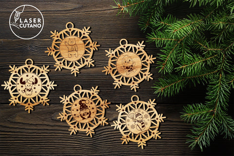 CHRISTMAS Snowflakes Ornaments Bundle Laser Cut Wood and Paper Cut Template SVG LaserCutano 