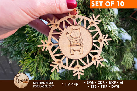 CHRISTMAS Snowflakes Ornaments Bundle Laser Cut Wood and Paper Cut Template SVG LaserCutano 