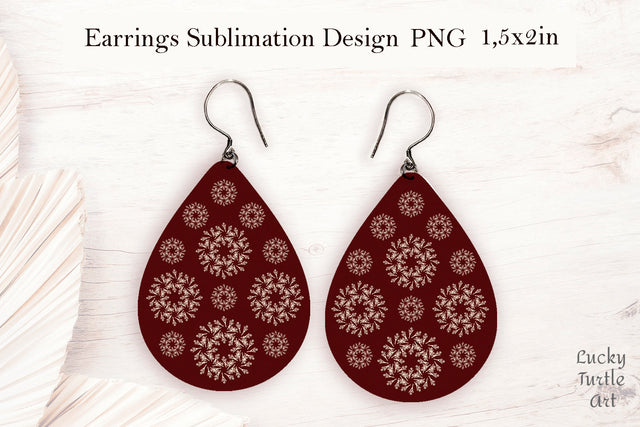 Christmas snowflakes teardrop earrings sublimation design Sublimation LuckyTurtleArt 