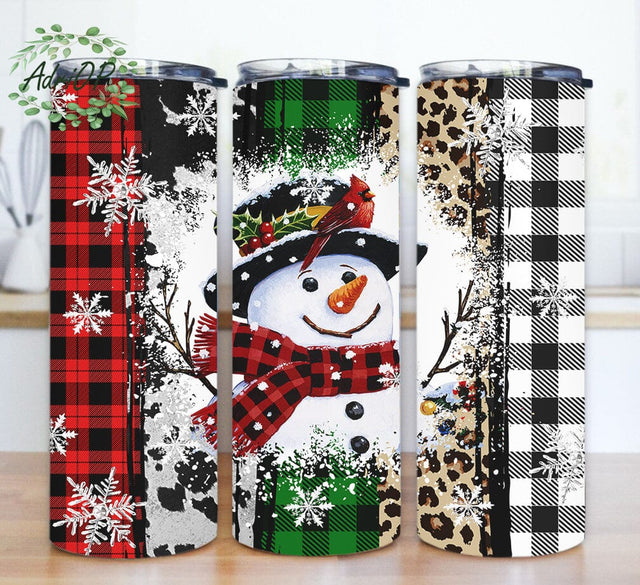 Christmas Snowman 20oz Skinny Tumbler, Merry Christmas Tumbler Design, Christmas Plaid Leopard Tumbler Wrap, Snowflakes Tumbler Png, Winter Tumbler With Lid And Straw, Digital Download Sublimation AdriOP 