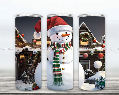 Christmas Snowman 20oz Tumbler Wrap, Glitter Christmas House Tumbler, Snowman Tumbler Png Design Downloads Sublimation ToriDesigns 