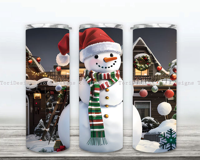 Christmas Snowman 20oz Tumbler Wrap, Glitter Christmas House Tumbler, Snowman Tumbler Png Design Downloads Sublimation ToriDesigns 