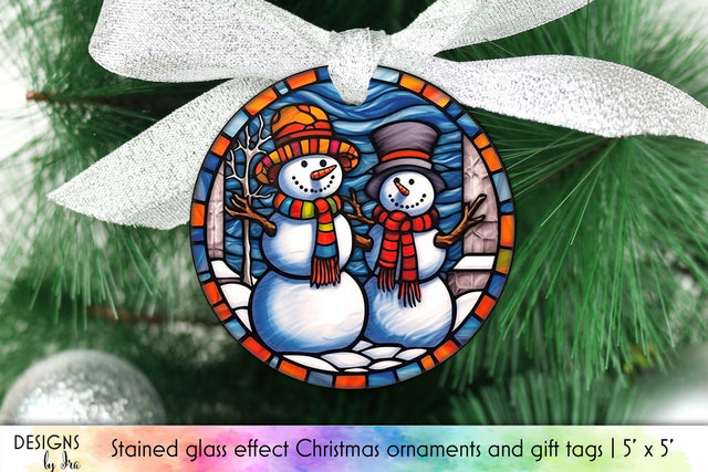 Christmas Snowman Ornament Design with Stained Glass Effect Sublimation Designs by Ira 