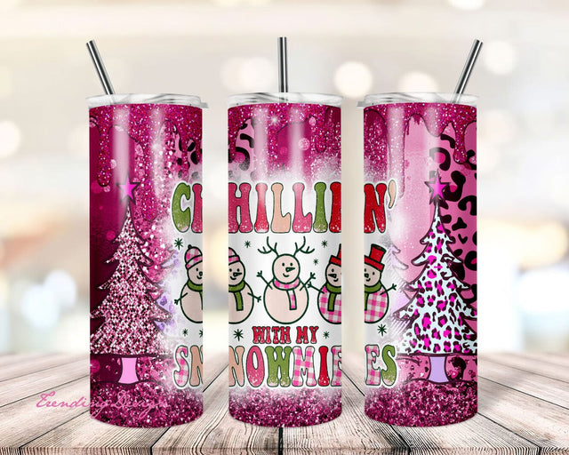Christmas Snowman Tumbler, Chillin' With My Snowmies, 20/30oz skinny tumbler, Gift for Christmas Sublimation TrendingDesign 