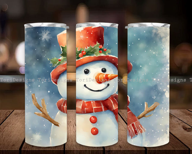 Christmas Snowman Tumbler Wrap, 20oz Skinny Tumbler Wrap, White Christmas Vintage Snowman Tumbler Wrap, 20 Oz Skinny Sublimation Tumbler PNG Sublimation ToriDesigns 