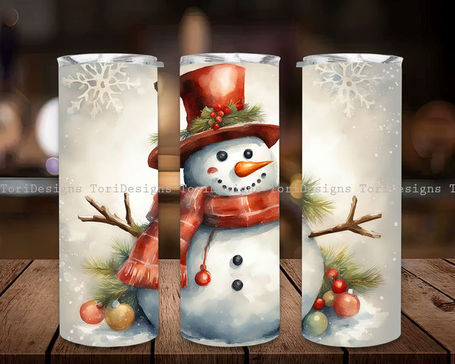 Christmas Snowman Tumbler Wrap, 20oz Skinny Tumbler Wrap, White Christmas Vintage Snowman Tumbler Wrap, 20 Oz Skinny Sublimation Tumbler PNG Sublimation ToriDesigns 