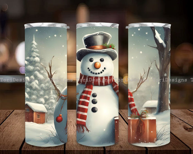 Christmas Snowman Tumbler Wrap, 20oz Skinny Tumbler Wrap, White Christmas Vintage Snowman Tumbler Wrap, 20 Oz Skinny Sublimation Tumbler PNG Sublimation ToriDesigns 