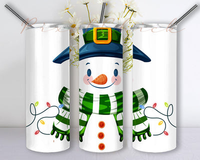 Christmas Snowman With Green Scarf Christmas Light 20oz Skinny Tumbler Sublimation Designs for Straight, Tapered Tumbler Design, PNG Digital Download Sublimation PixelChick 