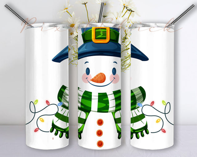 Christmas Snowman With Green Scarf Christmas Light 20oz Skinny Tumbler Sublimation Designs for Straight, Tapered Tumbler Design, PNG Digital Download Sublimation PixelChick 