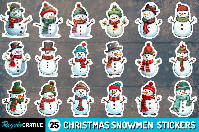 Christmas Snowmen Printable Stickers Bundle Sublimation Regulrcrative 