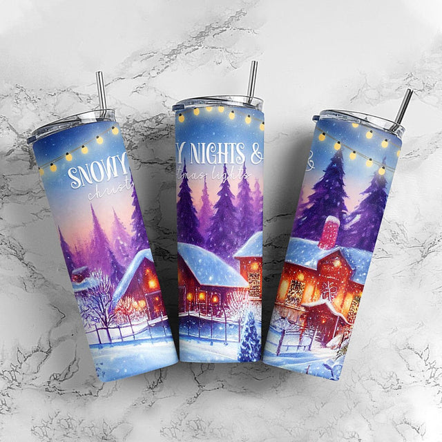 Christmas Snowy Nights 20oz Skinny Tumbler PNG Sublimation Design, Gift for Christmas Sublimation CaldwellArt 