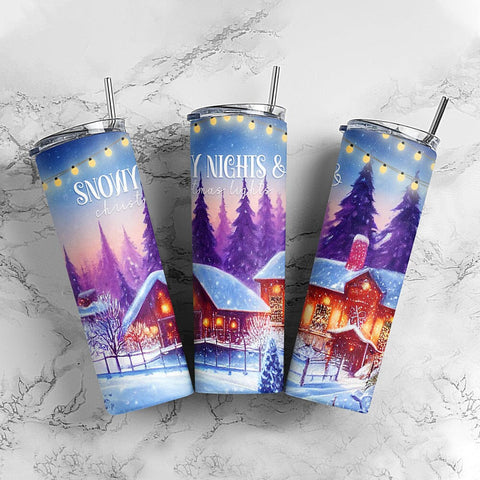 Christmas Snowy Nights 20oz Skinny Tumbler PNG Sublimation Design, Gift for Christmas Sublimation CaldwellArt 
