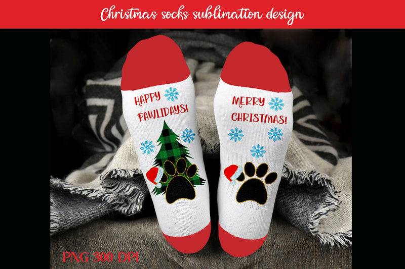 Christmas socks sublimation | Christmas paws PNG Sublimation Svetana Studio 