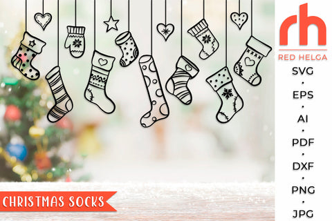 Christmas Socks SVG - Hanging Stockings Cut File SVG RedHelgaArt 