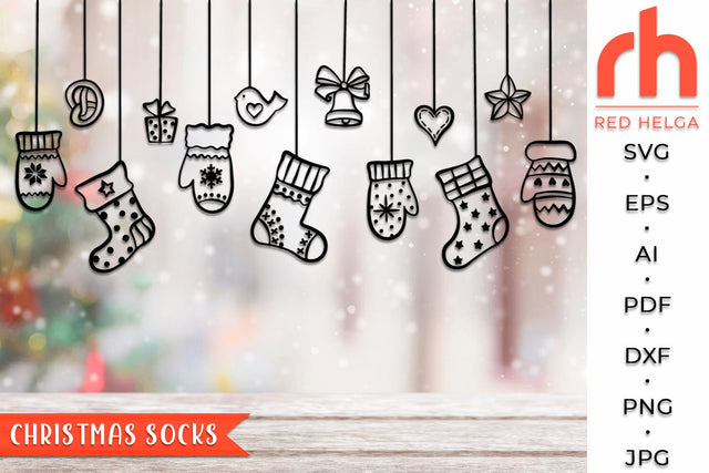 Christmas Socks SVG - Hanging Stockings Cut File SVG RedHelgaArt 