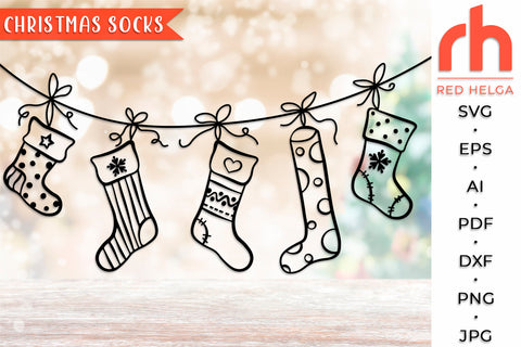 Christmas Socks SVG - Hanging Stockings Cut File SVG RedHelgaArt 