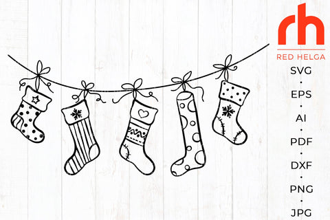 Christmas Socks SVG - Hanging Stockings Cut File SVG RedHelgaArt 