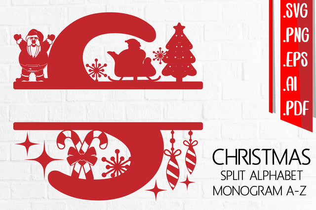 Christmas Split Alphabet Monogram A-Z Svg Eps Ai Png Pdf SVG zafrans studio 