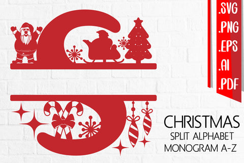 Christmas Split Alphabet Monogram A-Z Svg Eps Ai Png Pdf SVG zafrans studio 
