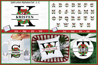 Christmas Split Letters A-Z with Wreath | Christmas Monogram SVG Stacy's Digital Designs 