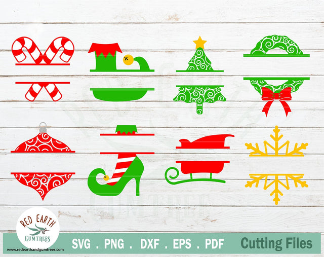 Christmas split monogram frame in SVG,DXF,PNG,EPS,PDF SVG Redearth and gumtrees 