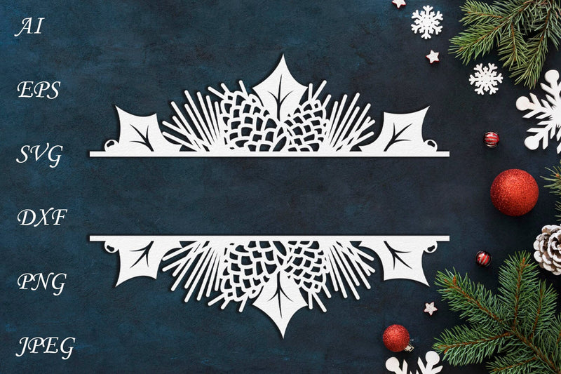Christmas split monogram, Holiday frame, Winter border SVG AnastasiyaArtDesign 