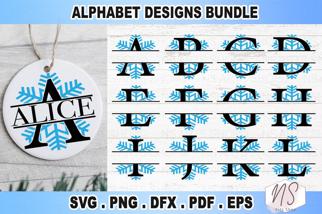 Christmas split monogram SVG Bundle, Split letters SVG, Snowflakes monogram, split monogram, Christmas SVG SVG NS Arts Shop 