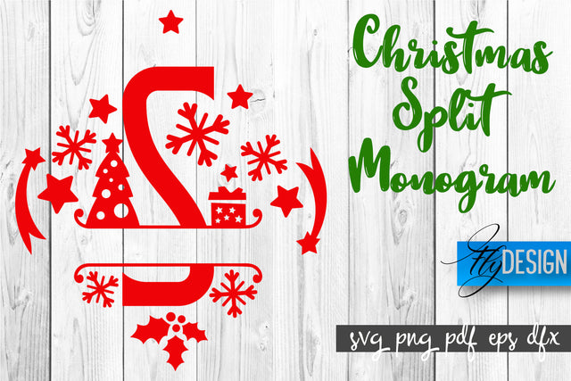 Christmas Split Monogram SVG | Home Design SVG | Xmas SVG SVG Fly Design 