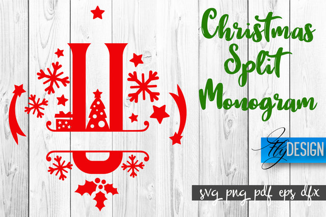 Christmas Split Monogram SVG | Home Design SVG | Xmas SVG SVG Fly Design 