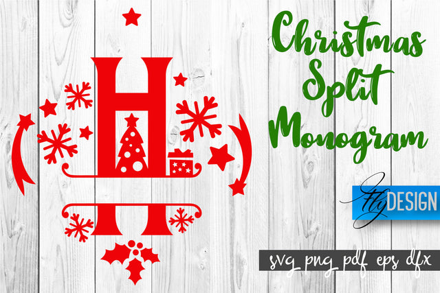 Christmas Split Monogram SVG | Home Design SVG | Xmas SVG SVG Fly Design 