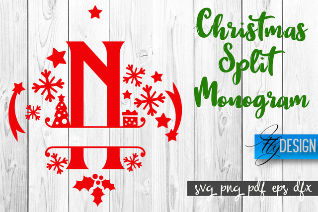Christmas Split Monogram SVG | Home Design SVG | Xmas SVG SVG Fly Design 