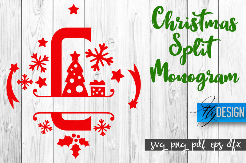 Christmas Split Monogram SVG | Home Design SVG | Xmas SVG SVG Fly Design 