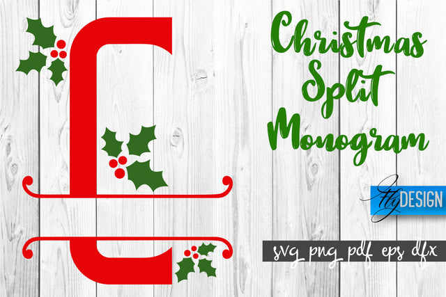 Christmas Split Monogram SVG | Home Design SVG | Xmas SVG SVG Fly Design 