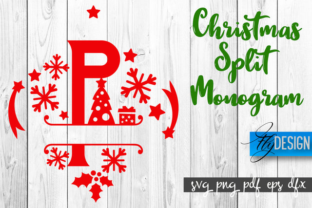 Christmas Split Monogram SVG | Home Design SVG | Xmas SVG SVG Fly Design 