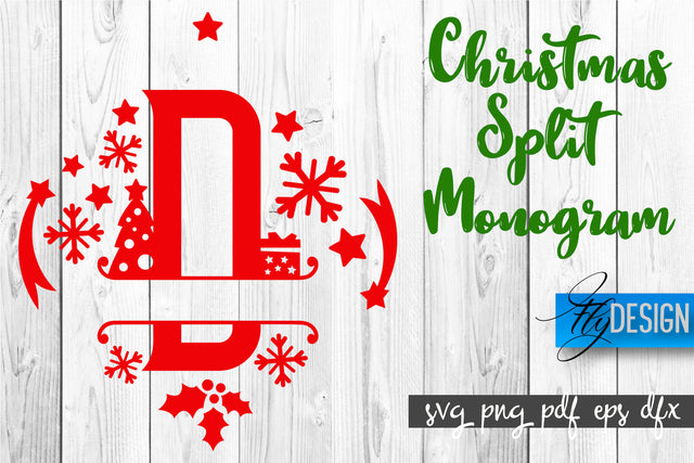 Christmas Split Monogram SVG | Home Design SVG | Xmas SVG SVG Fly Design 