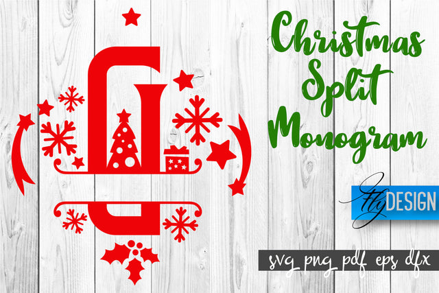 Christmas Split Monogram SVG | Home Design SVG | Xmas SVG SVG Fly Design 