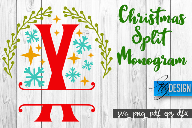 Christmas Split Monogram SVG | Home Design SVG | Xmas SVG SVG Fly Design 