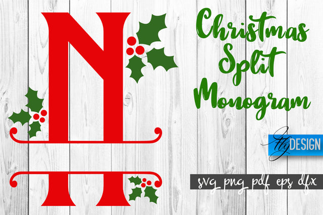 Christmas Split Monogram SVG | Home Design SVG | Xmas SVG SVG Fly Design 