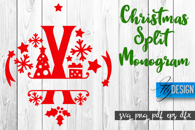 Christmas Split Monogram SVG | Home Design SVG | Xmas SVG SVG Fly Design 