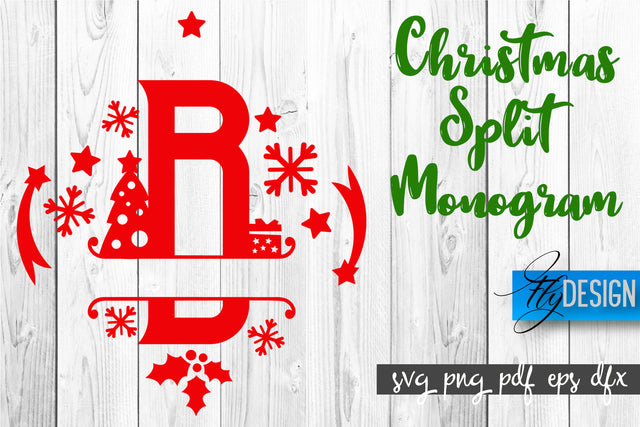Christmas Split Monogram SVG | Home Design SVG | Xmas SVG SVG Fly Design 
