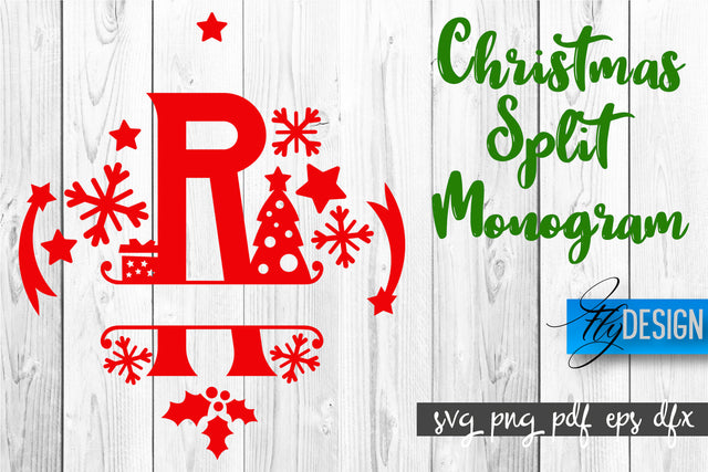 Christmas Split Monogram SVG | Home Design SVG | Xmas SVG SVG Fly Design 