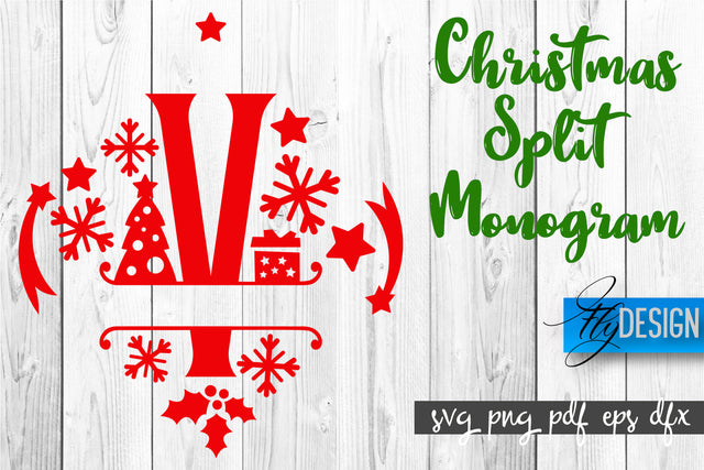 Christmas Split Monogram SVG | Home Design SVG | Xmas SVG SVG Fly Design 