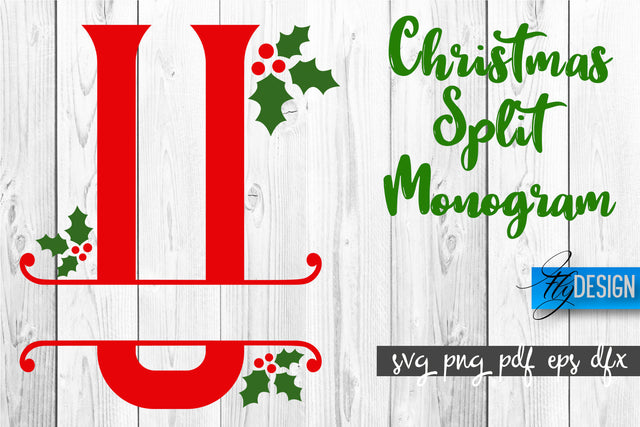 Christmas Split Monogram SVG | Home Design SVG | Xmas SVG SVG Fly Design 
