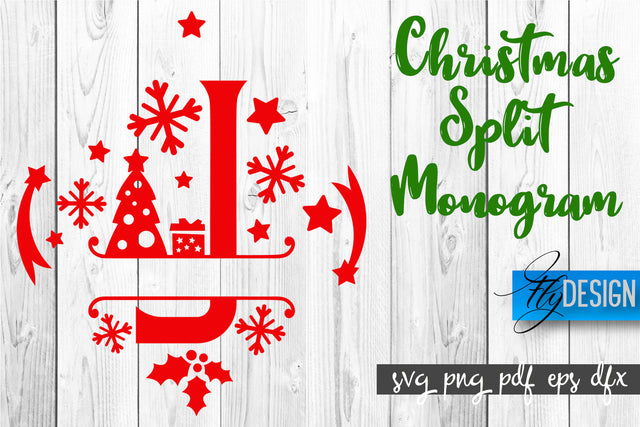 Christmas Split Monogram SVG | Home Design SVG | Xmas SVG SVG Fly Design 