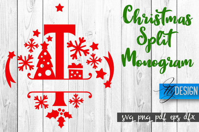 Christmas Split Monogram SVG | Home Design SVG | Xmas SVG SVG Fly Design 