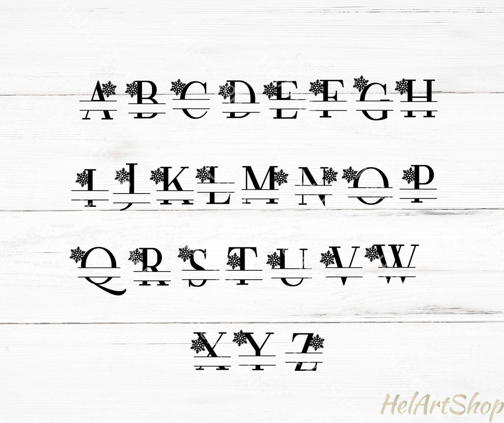 Winter Split Monogram Christmas Split Monogram SVG, Snowflake Alphabet SVG - So Fontsy