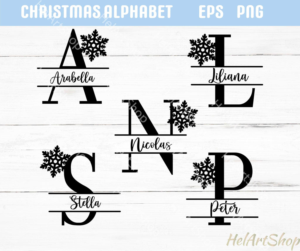 Winter Split Monogram Christmas Split Monogram SVG, Snowflake Alphabet SVG - So Fontsy