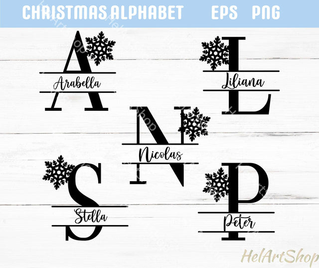 Christmas Split Monogram SVG, Snowflake Alphabet SVG SVG _HelArtShop_ 